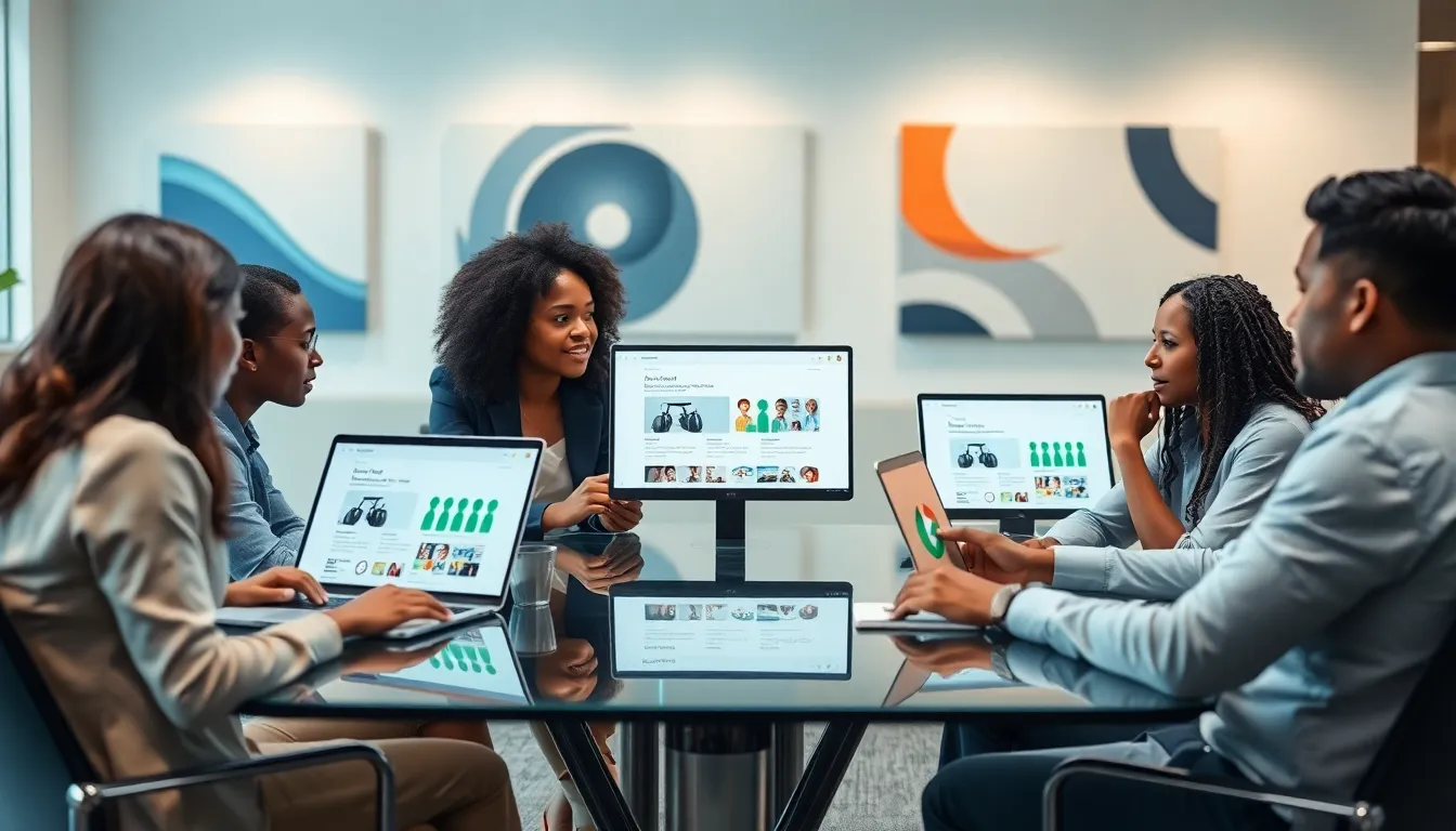 diverse team discussing Google’s Trending Now feature in a modern office.